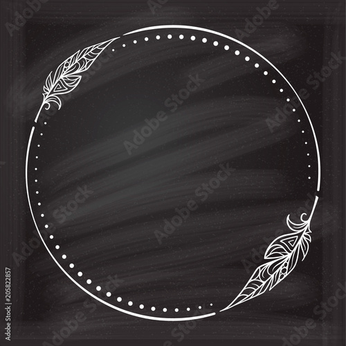 Vector round dotted frame frame whith feather decorative element