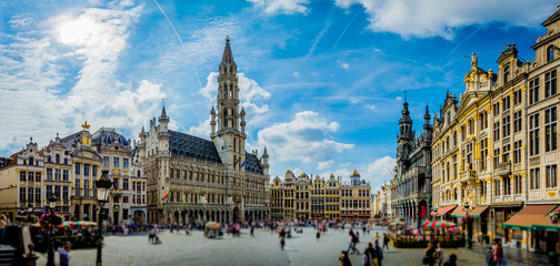 Handdoek met foto Brussel Skyline van Brussel bij avond  © CPN