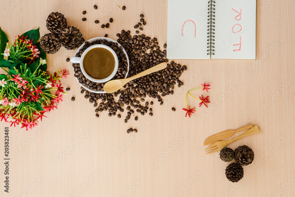 Cup of coffee and cake on the table with copy space background Cup of coffee and cake on the table with copy space background
