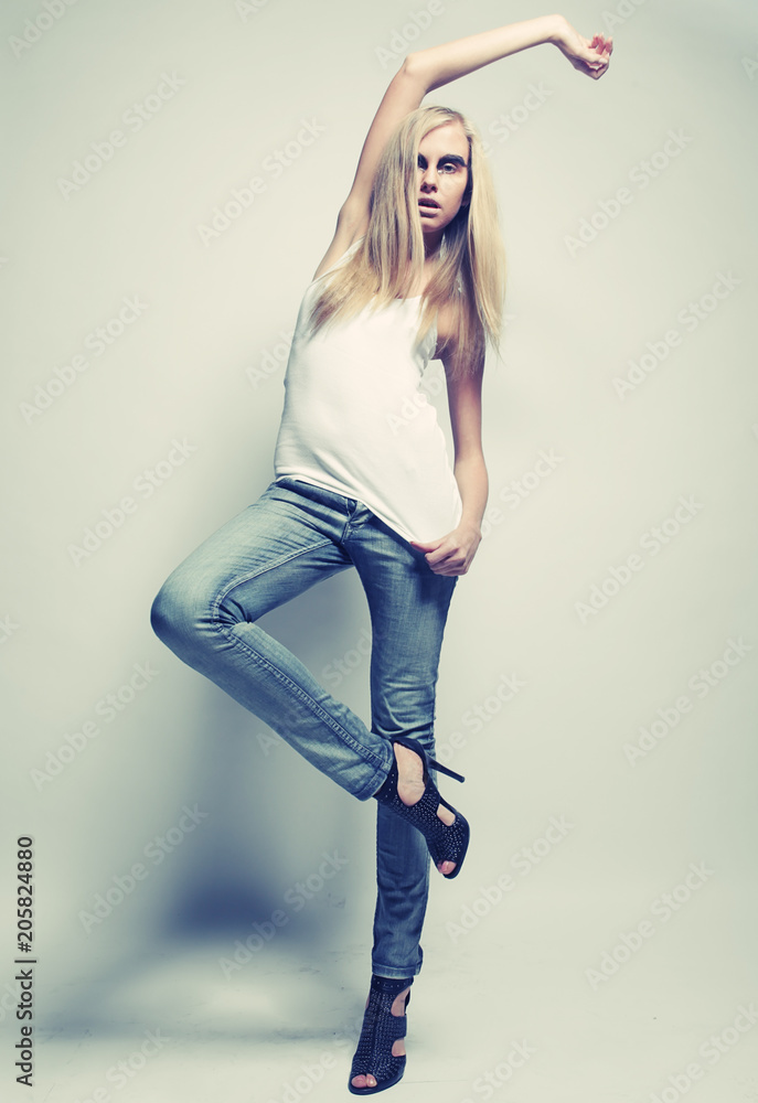 fashion model posing on light background fashion model posing on light background