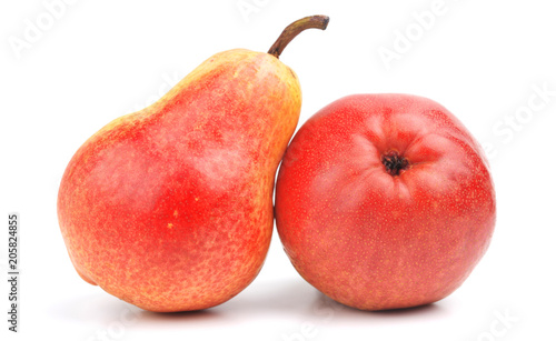Two red yelow ripe pears isolated on white background