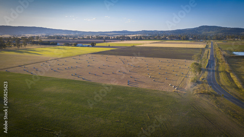 Aerial drone view of hay bales in the Scenic Rim, Queensland, Australia