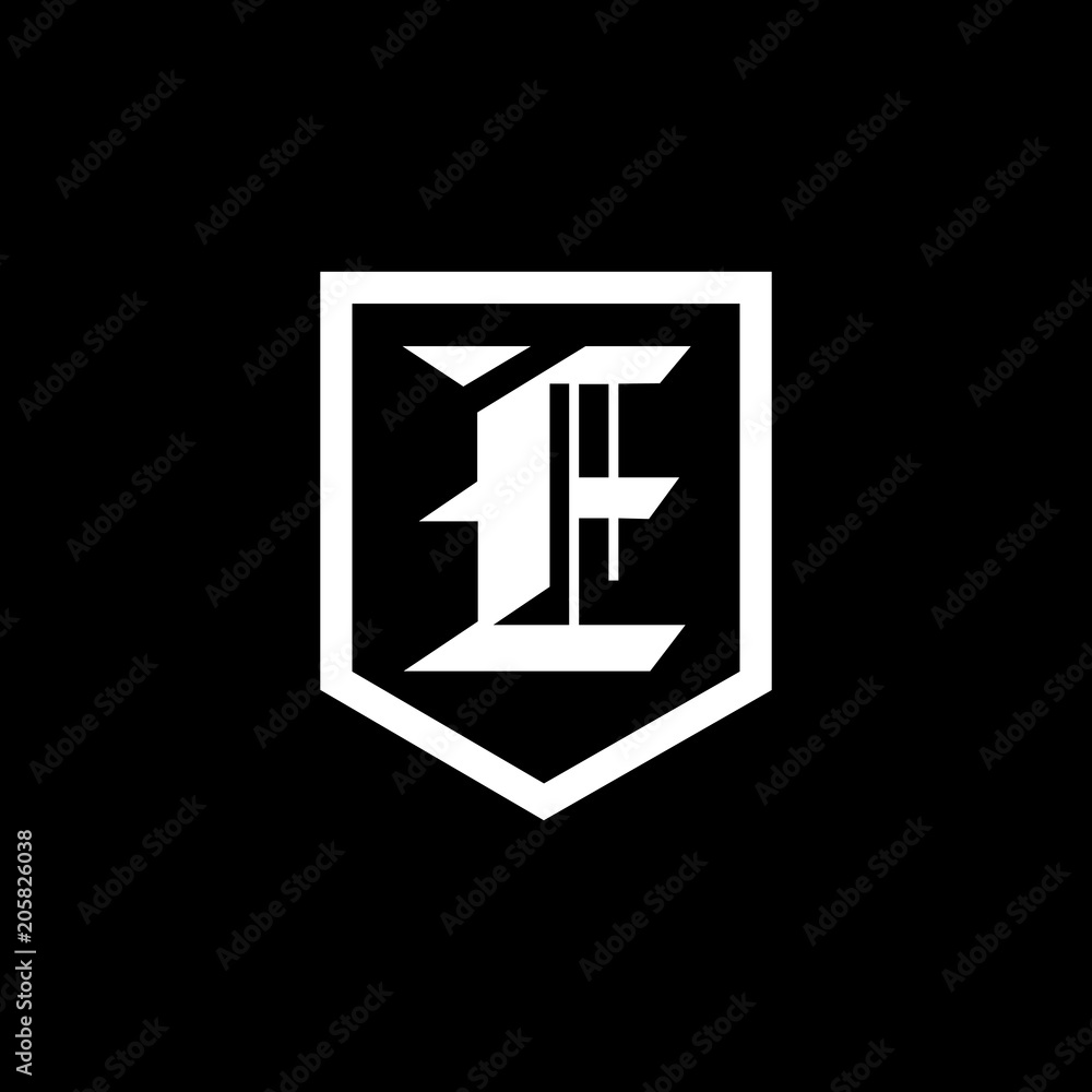 Abstract letter E shield logo design template. Premium nominal monogram business sign. Universal foundation vector icon. Abstract letter E shield logo design template. Premium nominal monogram business sign. Universal foundation vector icon.