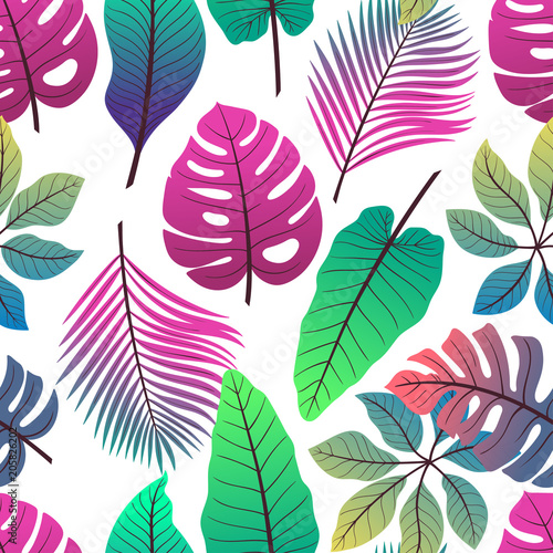 seamless colorful tropical leaves