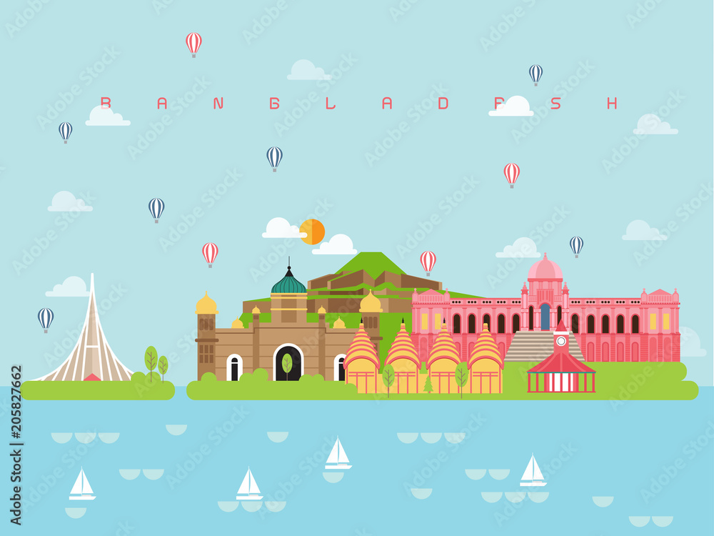 Bangladesh Famous Landmarks Infographic Templates for Traveling Minimal Style and Icon, Symbol Set Vector Illustration Can be use for Poster Travel book, Postcard, Billboard.