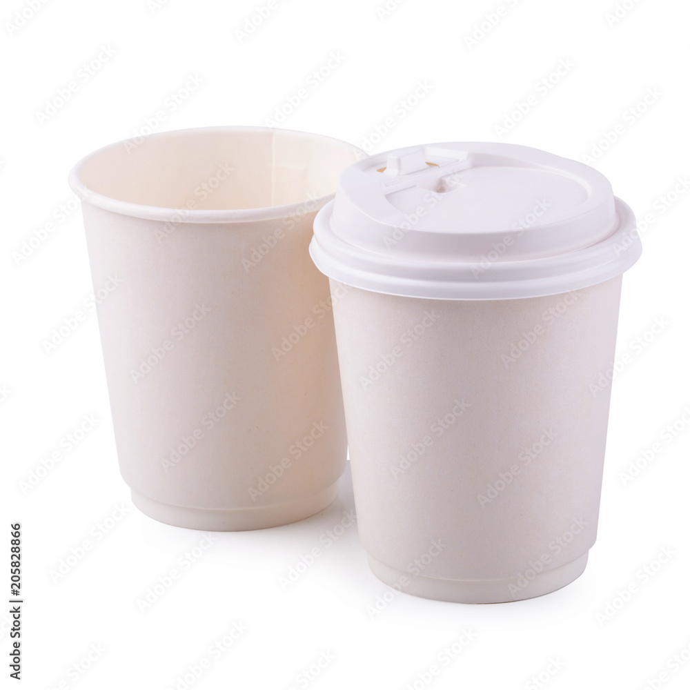 Takeaway White paper coffee cup isolated on a white background Takeaway White paper coffee cup isolated on a white background