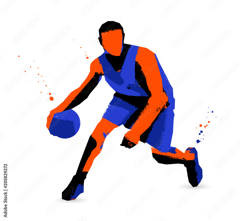 Colored sketch basketball player. Sport concept.