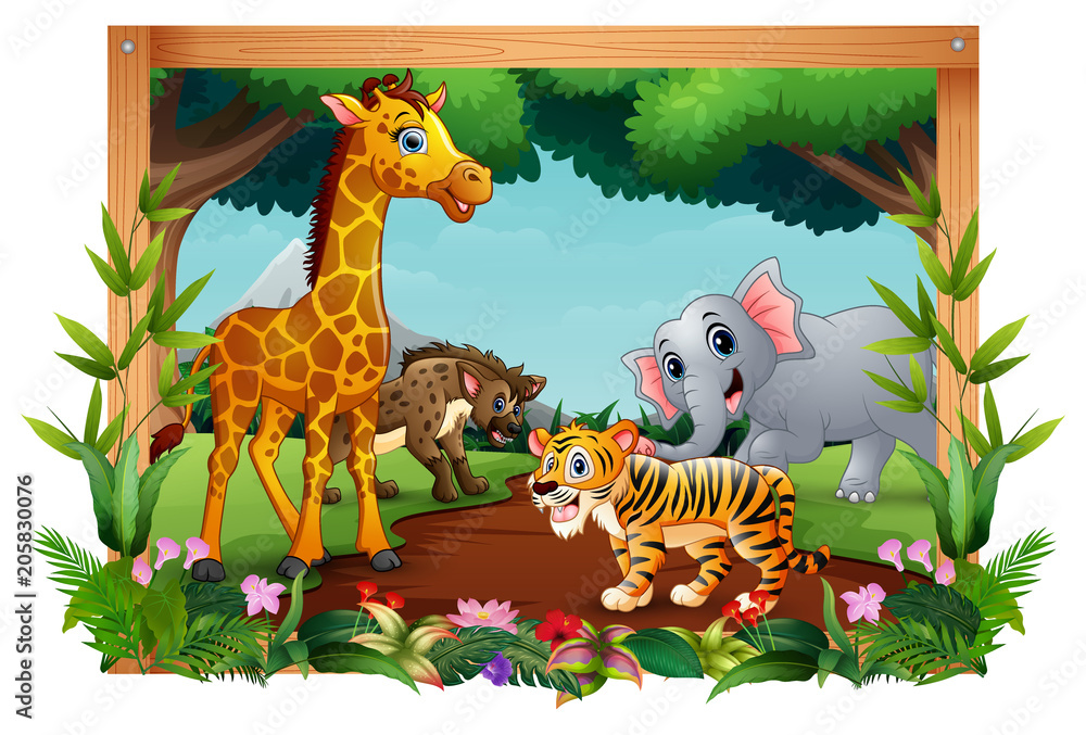 Naklejka premium Animals are in the forest landscape