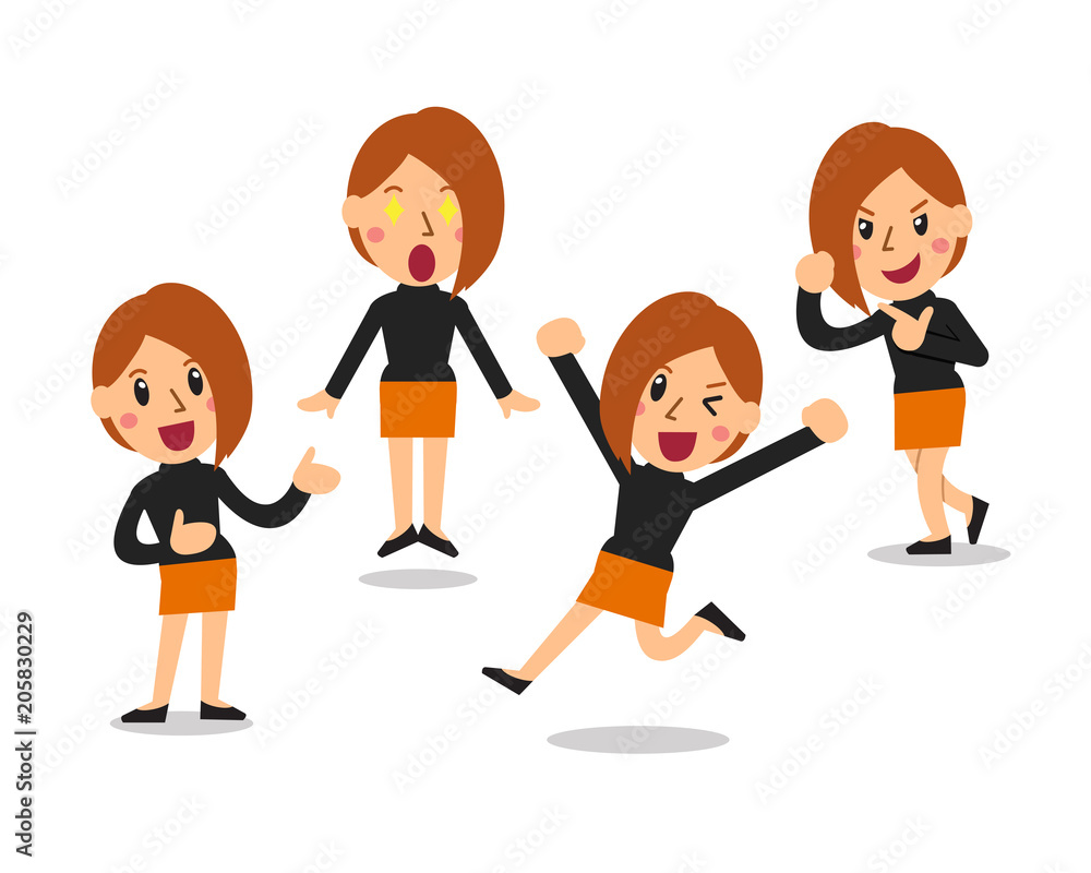 Vector cartoon woman character poses set