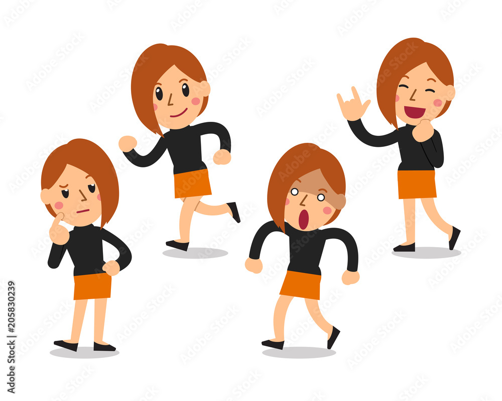 Vector cartoon woman character poses Vector cartoon woman character poses