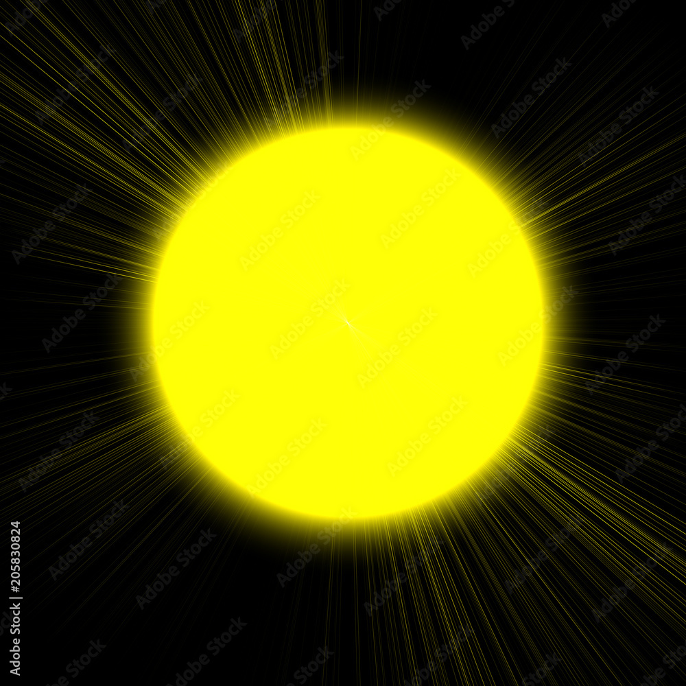Yellow blurred glowing circle on black background. Sun. Sunlight. Sunburst.  Abstract illustration with shiny lights. Blur neon round object. Background  with shining flares Stock Illustration | Adobe Stock
