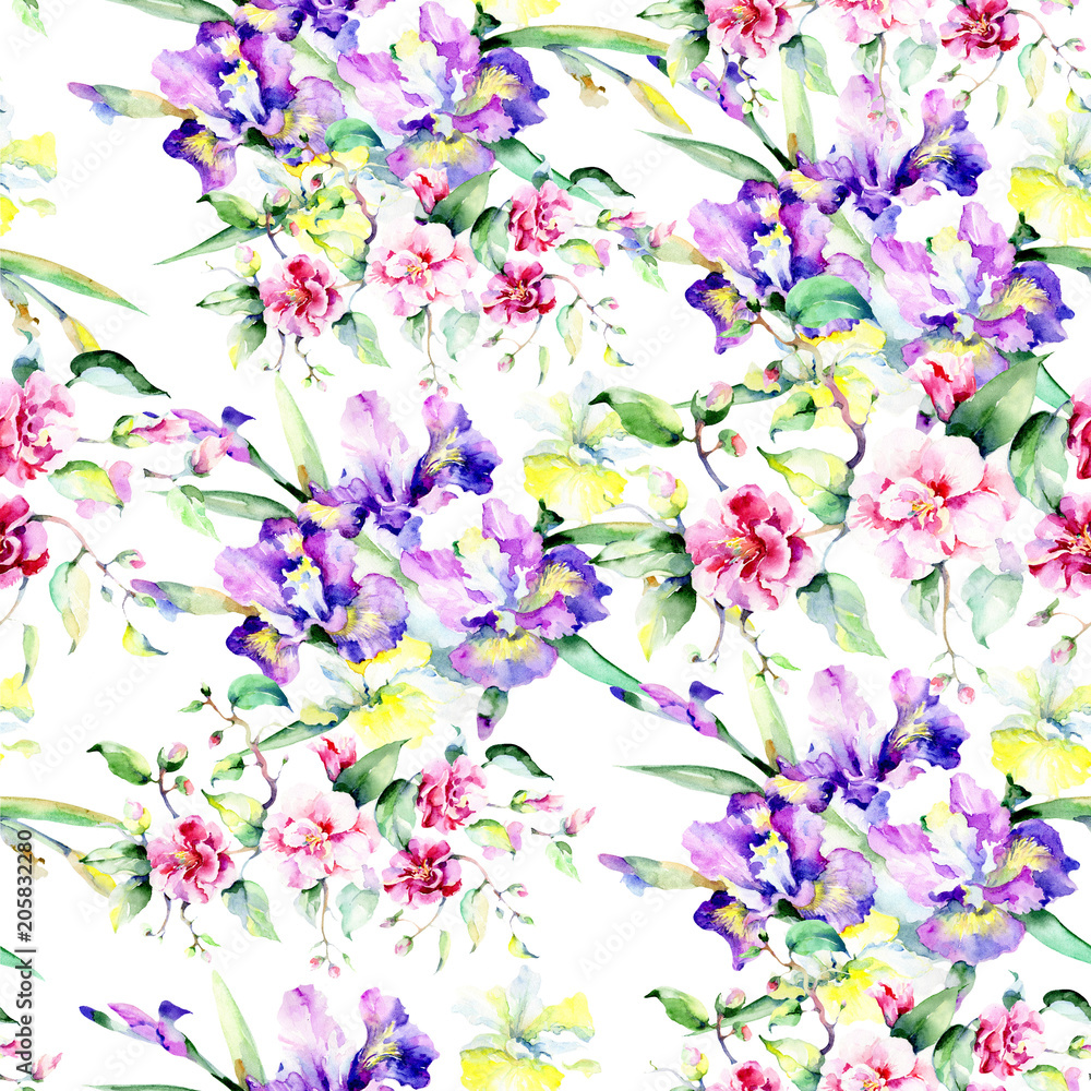 Colorful bouquet. Seamless background pattern. Fabric wallpaper print texture. Aquarelle wildflower for background, texture, wrapper pattern, frame or border. Colorful bouquet. Seamless background pattern. Fabric wallpaper print texture. Aquarelle wildflower for background, texture, wrapper pattern, frame or border.