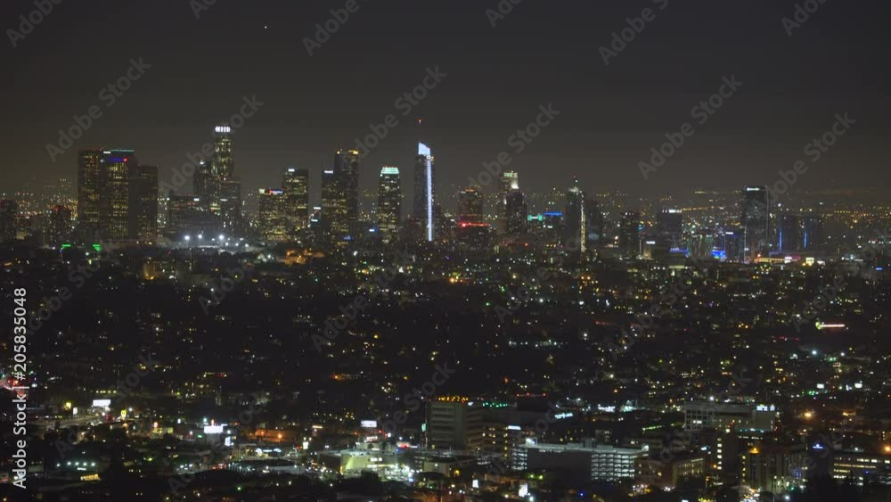 Los Angeles cityscape, skyline at night. View from Griffith park - August 2017: Los Angeles California, US Los Angeles cityscape, skyline at night. View from Griffith park - August 2017: Los Angeles California, US
