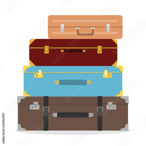 Suitcases, suitcases stacked on top of each other. Suitcase of the traveler.