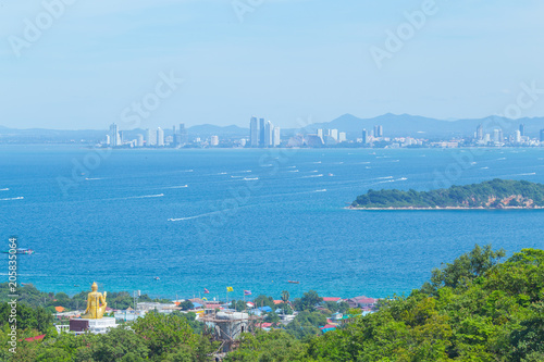 High angle view,Beautiful views of Koh Lan, mountains and sea along the corridor of the boat, Koh Lan, Thailand