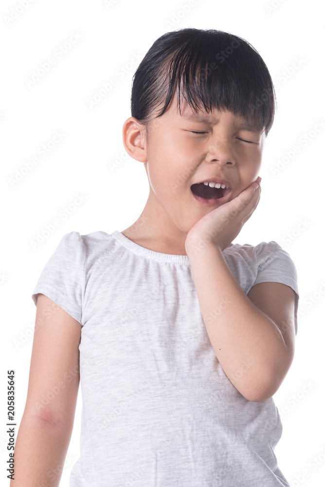 Cute little girl suffering from toothache, isolated on white Cute little girl suffering from toothache, isolated on white