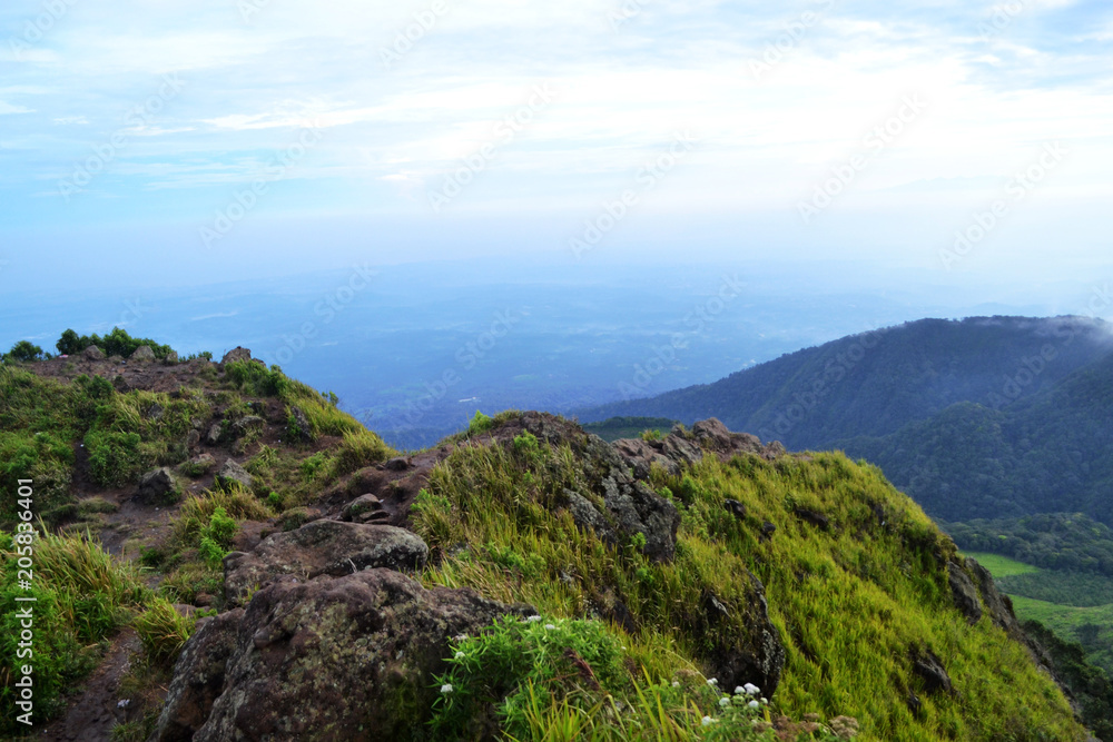 Amazing view landscape with mountain ranks in blue sky