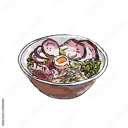 Ramen bowl noodles vector on white background.