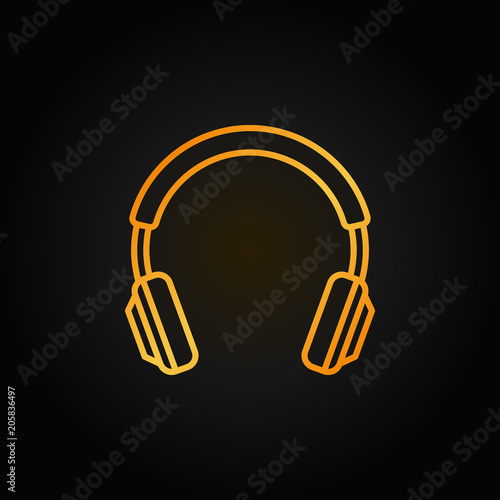 Headphones golden line icon. Vector headphone sign