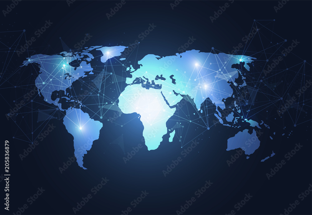 Global network connection. World map point and line composition concept of global business. Vector Illustration Global network connection. World map point and line composition concept of global business. Vector Illustration