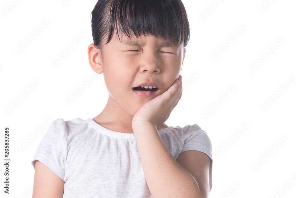 Cute little girl suffering from toothache, isolated on white Cute little girl suffering from toothache, isolated on white