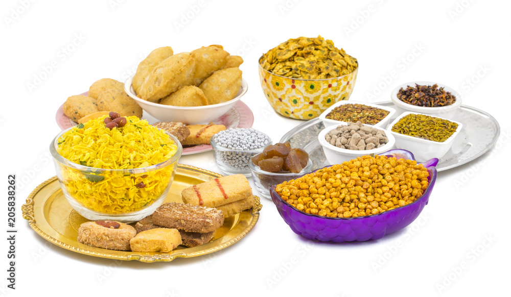Indian Group of Diwali and Holi Celebration Food Namkeen, Chivda, Chiwada, Karanji, Namkin, Nimco, Mixture Namkeen, Masala Chana, Gujiya, Chana Chor Garam, Cookies, Biscuits or Mouth Freshner Indian Group of Diwali and Holi Celebration Food Namkeen, Chivda, Chiwada, Karanji, Namkin, Nimco, Mixture Namkeen, Masala Chana, Gujiya, Chana Chor Garam, Cookies, Biscuits or Mouth Freshner