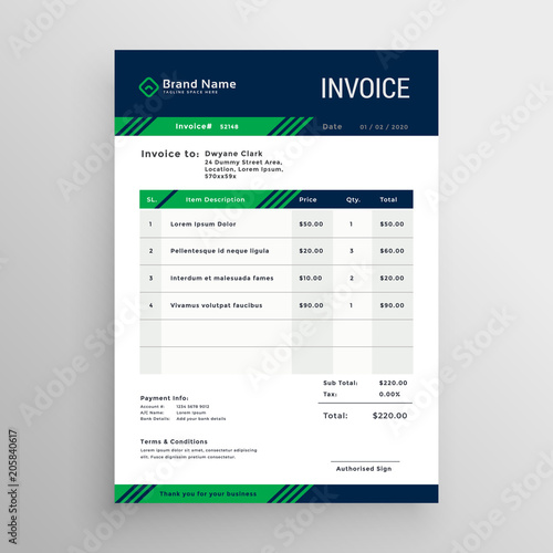 creative blue and green invoice template design