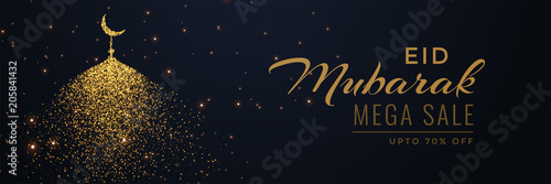 creative eid sale banner header with sparkle mosque