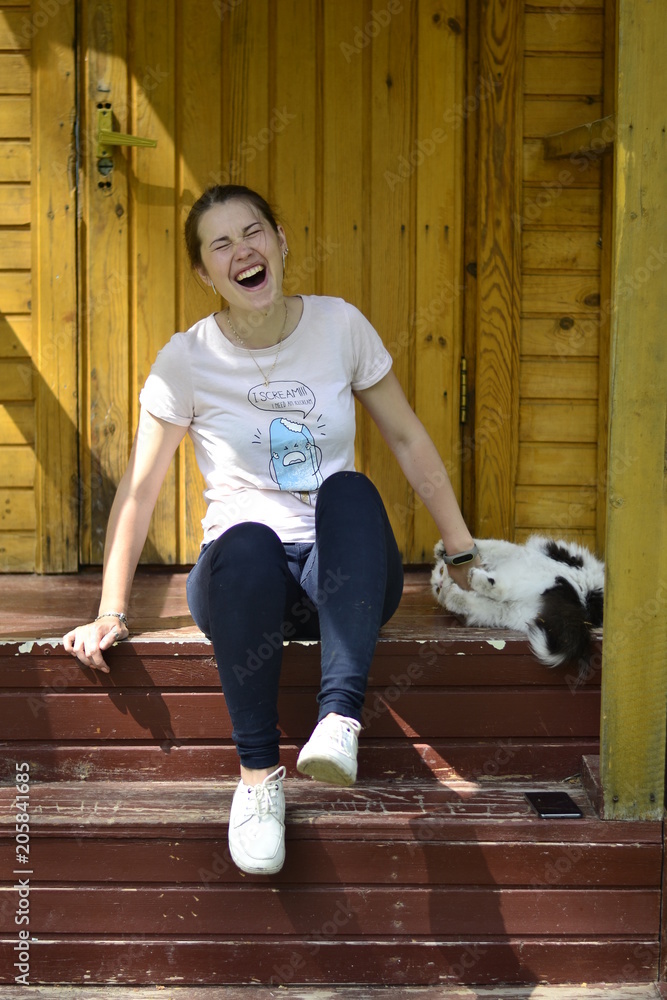 Naklejka premium woman and cat