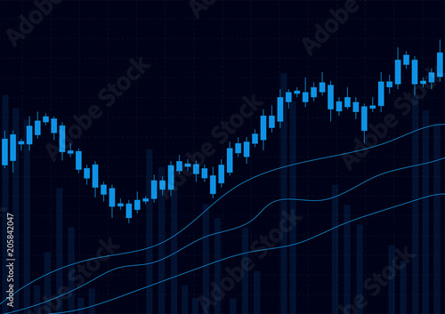 Business candle stick graph chart of stock market investment trading on dark background design. Bullish point, Trend of graph. Vector illustration