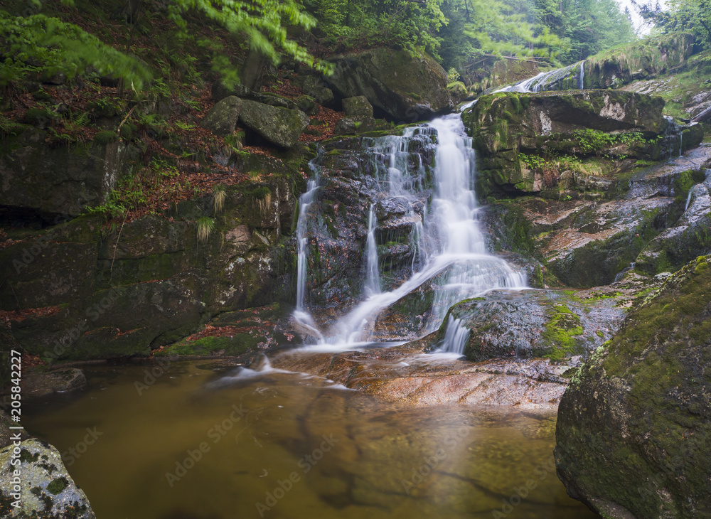 long exposure waterfall Poledni vodopad in Jizerske hory mountain