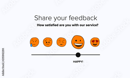 Share your feedback slider scale with happy to sad emoji Flat Style Vector Illustration