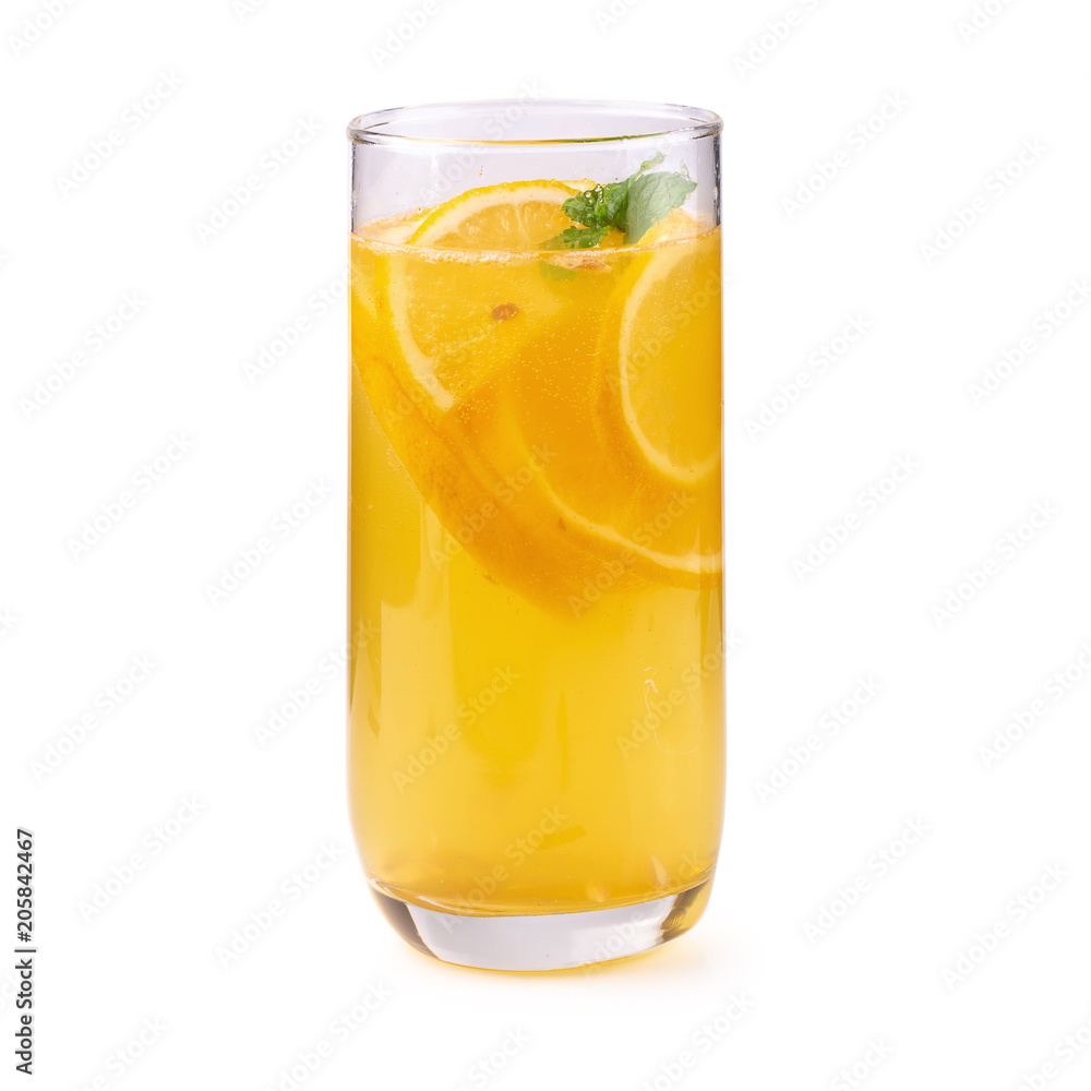 Lemon juice with honey isolated on a white background. Lemon juice with honey isolated on a white background.