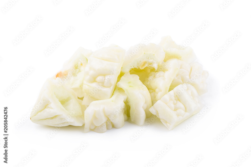 White bitter melon and slice isolated on a white background