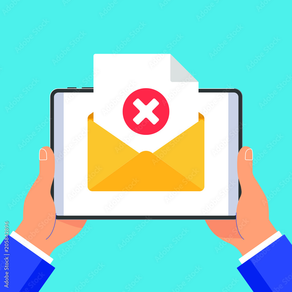 Hands holding black tablet with envelope open document paper sheet page check mark cross no text icon sign vector illustration set. Symbol email delivery, verification flat design concept isolated. Hands holding black tablet with envelope open document paper sheet page check mark cross no text icon sign vector illustration set. Symbol email delivery, verification flat design concept isolated.