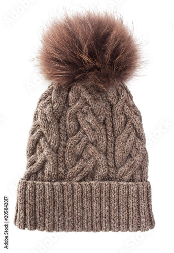 Brown hat with pompon