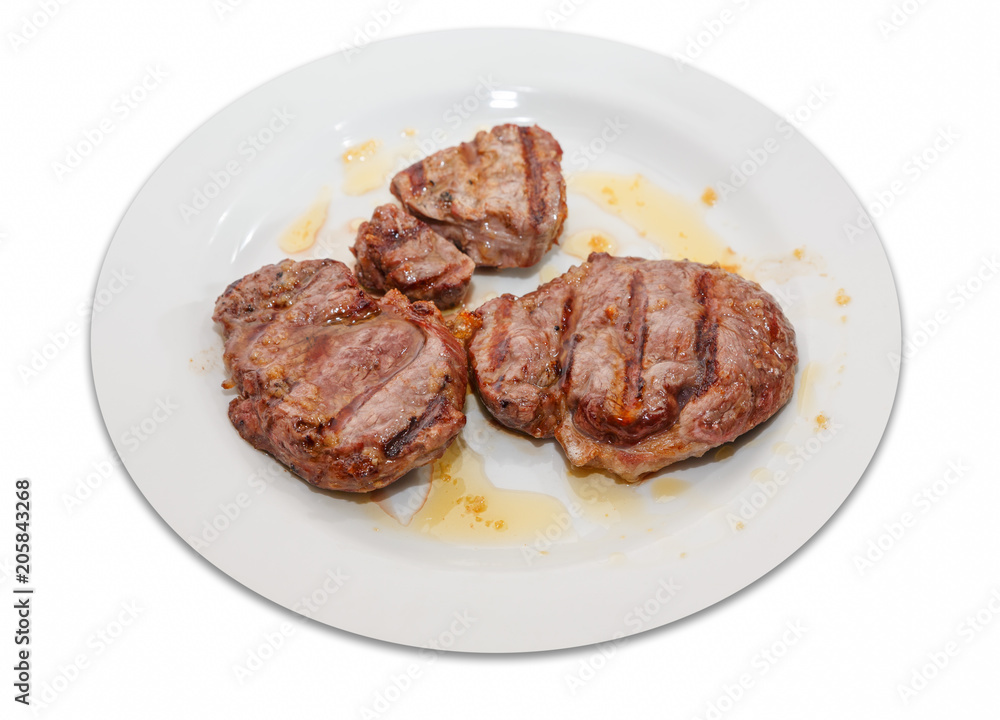 Sirloin steak plate over white