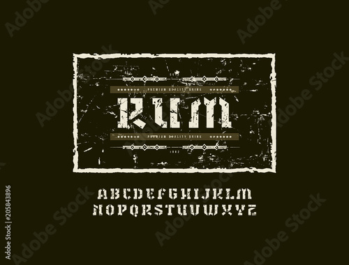 Stencil-plate serif font in military style