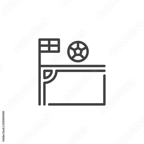 Soccer corner kick with flag and ball outline icon. linear style sign for mobile concept and web design. Football corner kick simple line vector icon. Symbol, logo illustration. Pixel perfect vector 