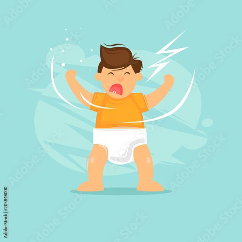 Child screams. Flat design vector illustration.