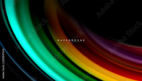 Abstract wave lines fluid rainbow style color stripes on black background