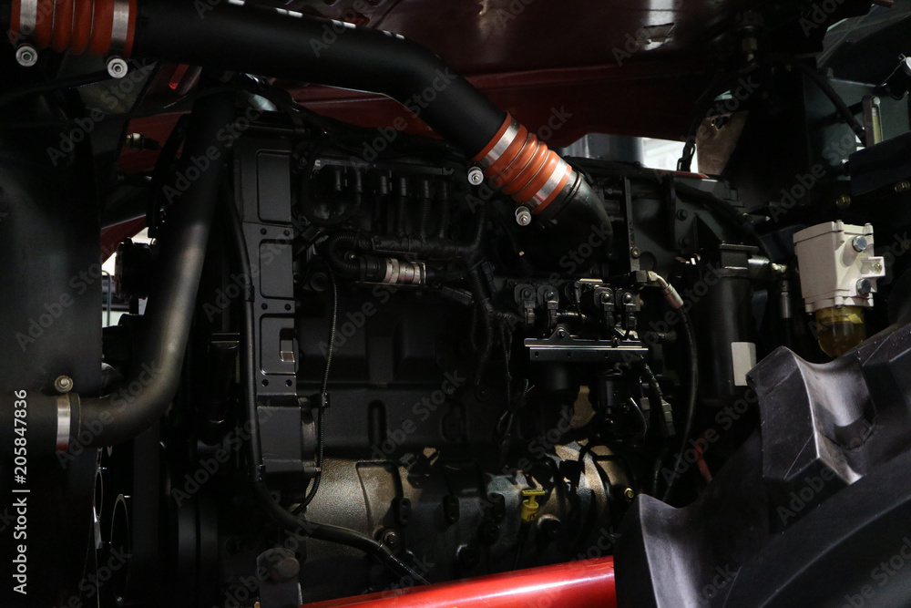Fototapeta premium Diesel engine of a modern tractor.