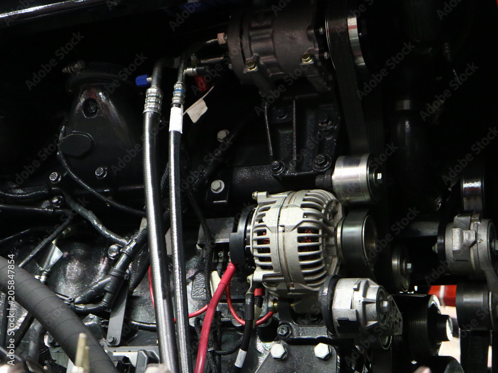 Fototapeta premium Diesel engine of a modern tractor.