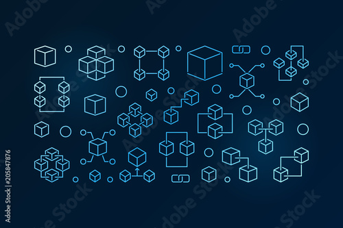 Blockchain technology blue vector line horizontal banner