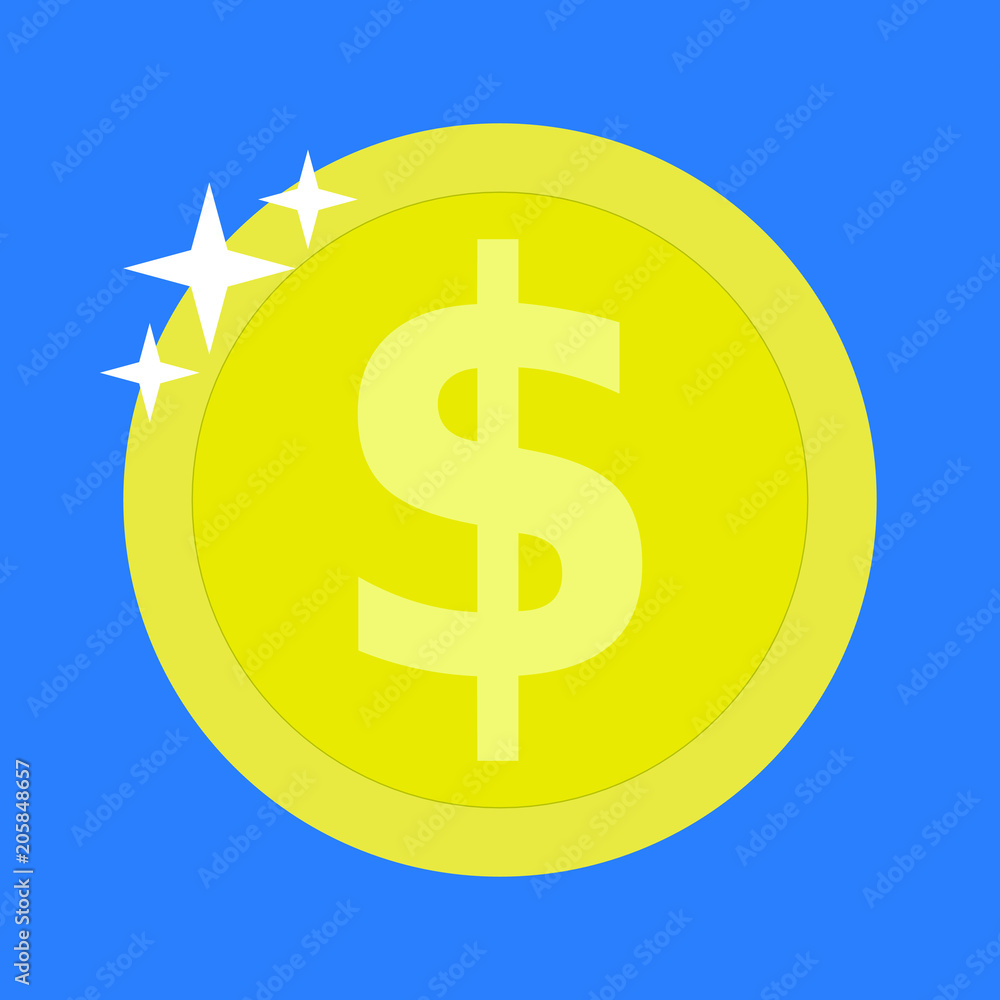 Fototapeta premium Dollar coin in flat style, golden coin, vector