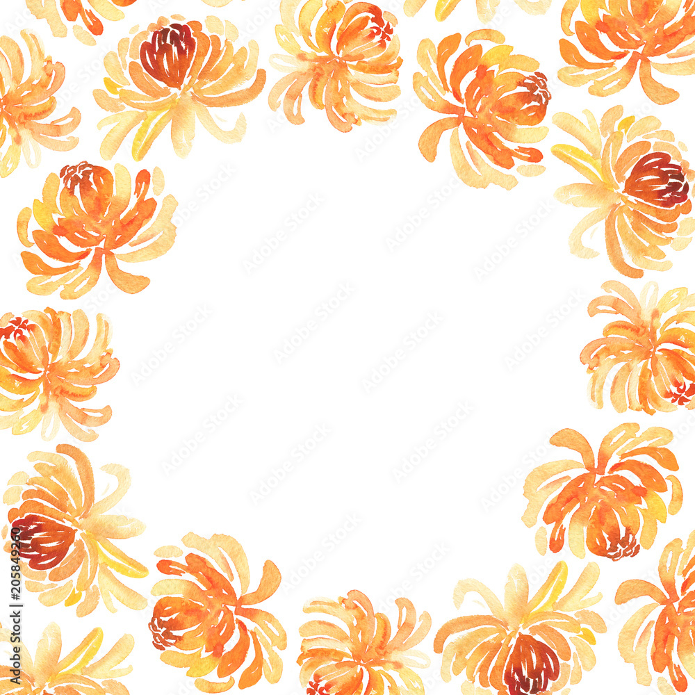Obraz premium Round frame of watercolor chrysanthemum flowers