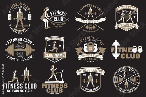 Fitness club badges. Vector. For fitness centers emblems, gym signs and others.