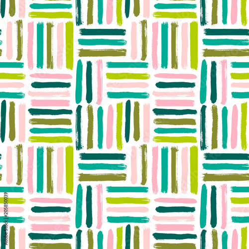 Seamless vector abstract pattern with brush strokes. Hand-painted texture. Pink green brushstrokes on a white background. For printing on different subjects. Modern Vintage Style.