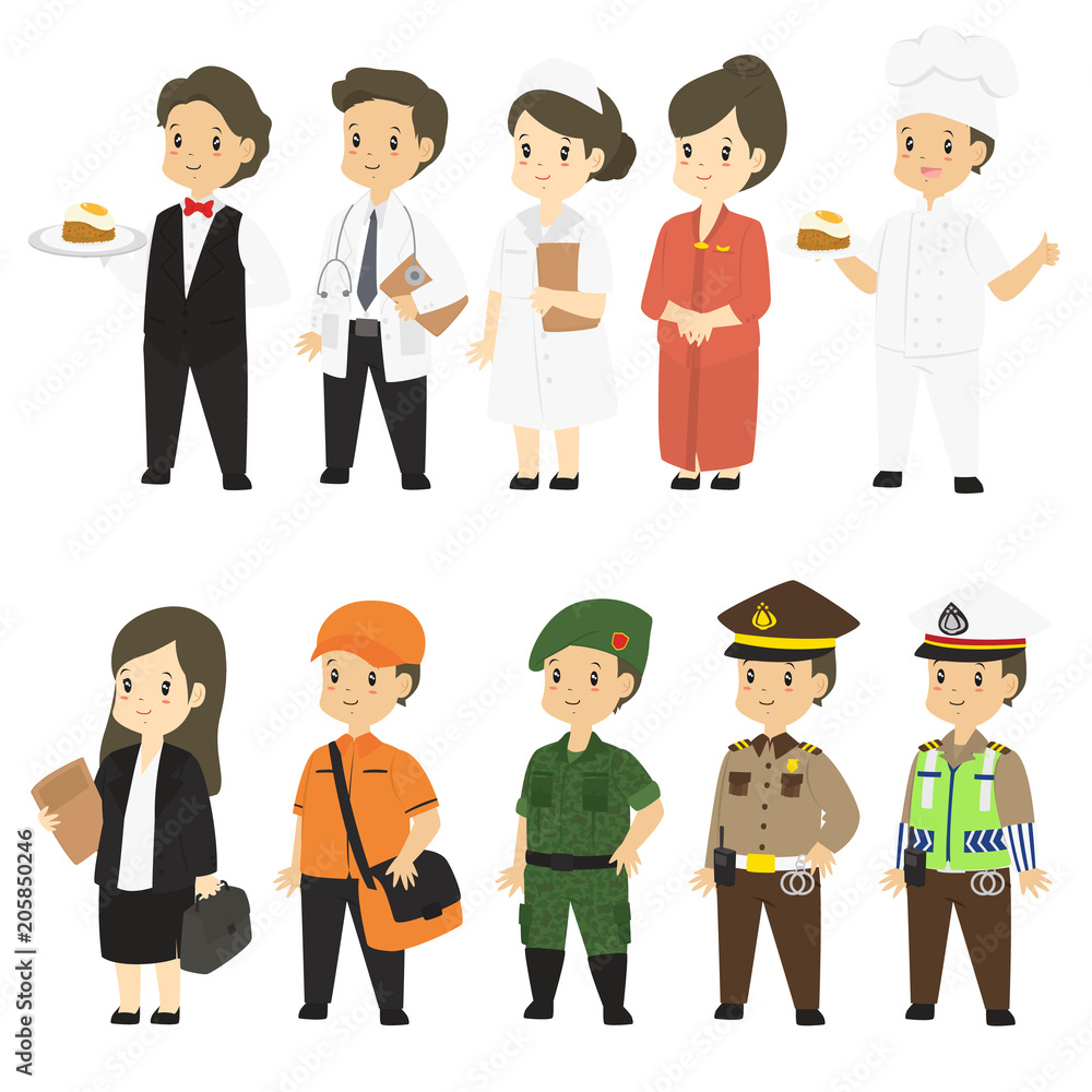 Set of different professions characters cartoon vector in flat style ...