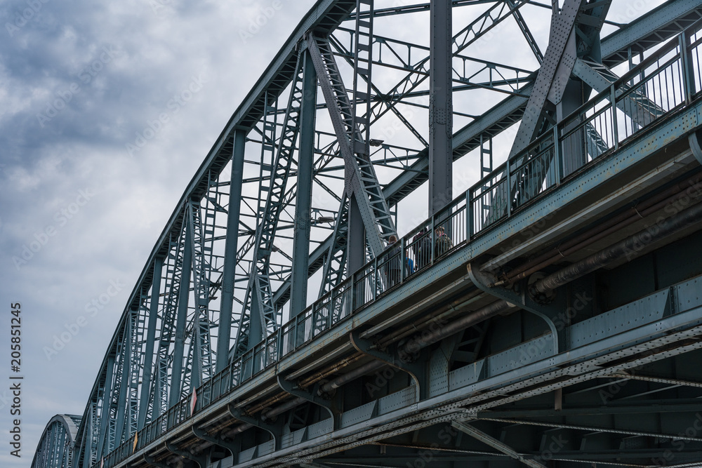 Truss road bridge over Vistula river in Torun, Poland.